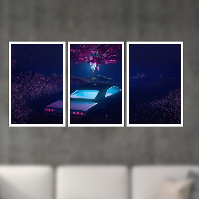 تابلو بکلیت طرح نقاشی ماشین مدل W-S4786 مجموعه 3 عددی