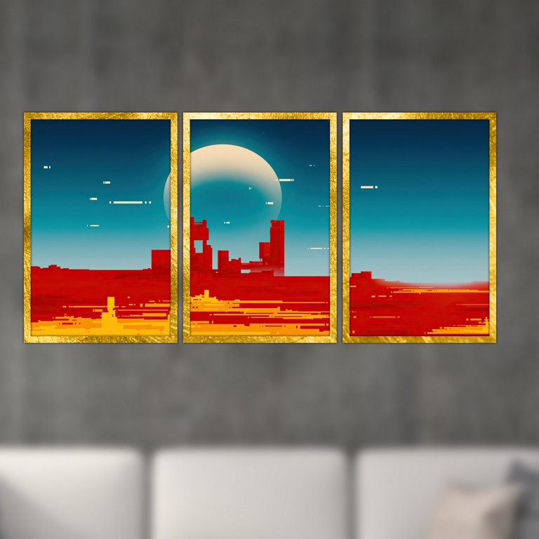 تابلو بکلیت طرح نقاشی منظره شهری مدل T-S4776 مجموعه 3 عددی