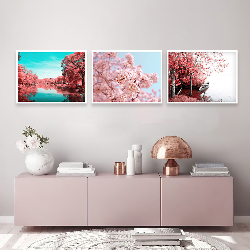 تابلو بکلیت طرح شکوفه های بهاری مدل W-664 مجموعه 3 عددی