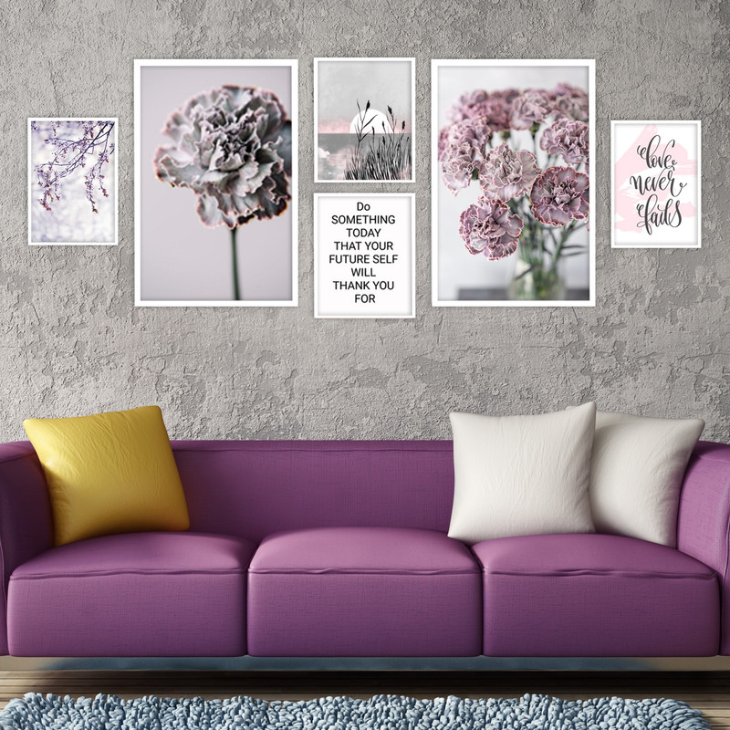 تابلو بکلیت طرح گل صورتی مدل دکوراتیو W-274 مجموعه 6 عددی