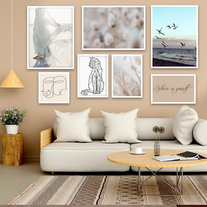 تابلو بکلیت طرح دکوراتیو طبیعت و نقاشی لاین آرت مدل W-877 مجموعه 7 عددی