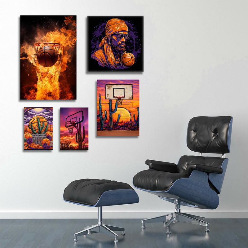 تابلو شاسی بکلیت طرح ورزشی توپ و تور بسکتبال مدل SH-1184  مجموعه 5 عددی