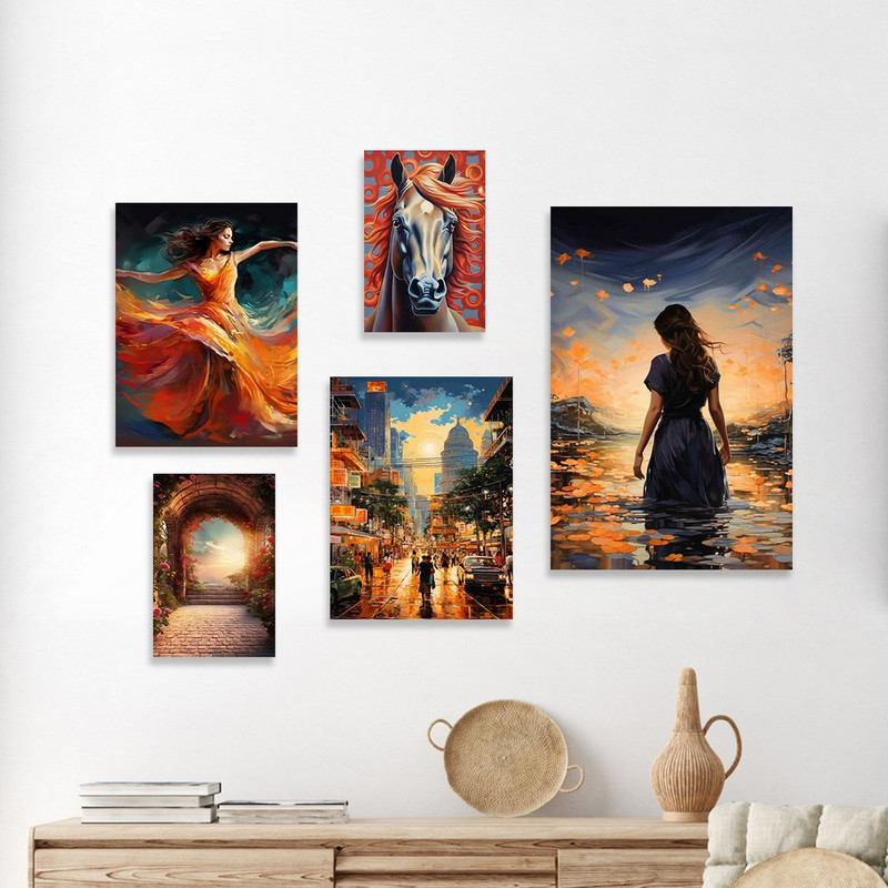 تابلو شاسی بکلیت طرح منظره شب و اسب و رقص مدل SH-1165  مجموعه 5 عددی