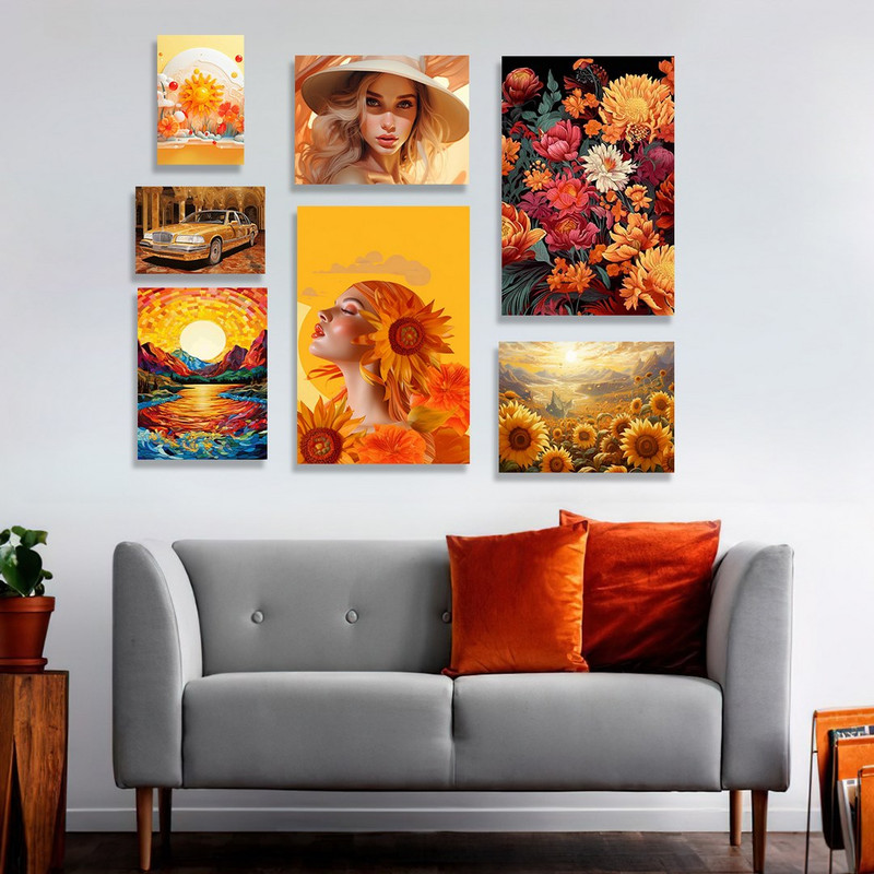 تابلو شاسی بکلیت طرح طبیعت پاییزی و گل آفتابگردان مدل SH-1153  مجموعه 7 عددی