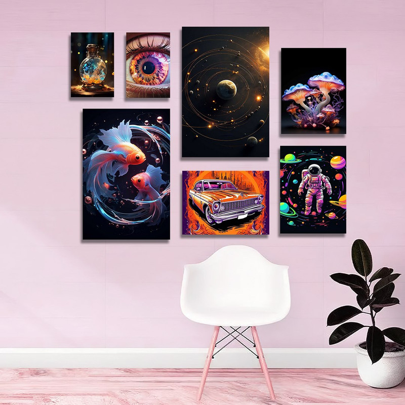 تابلو شاسی بکلیت طرح فضانورد و ماهی و چشم مدل SH-1151  مجموعه 7 عددی