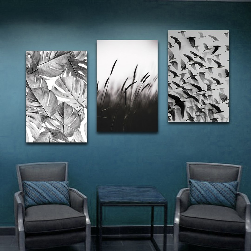 تابلو شاسی بکلیت طرح برگ و پرنده و گل نی مدل SH-1124  مجموعه 3 عددی