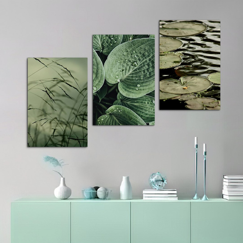 تابلو شاسی بکلیت طرح برگ سبز مدل SH-1082 مجموعه 3 عددی