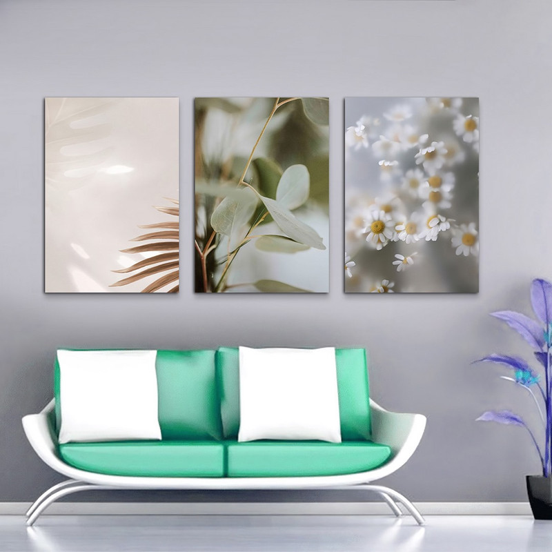 تابلو شاسی بکلیت طرح گل بابونه و برگ مدل SH-1081 مجموعه 3 عددی