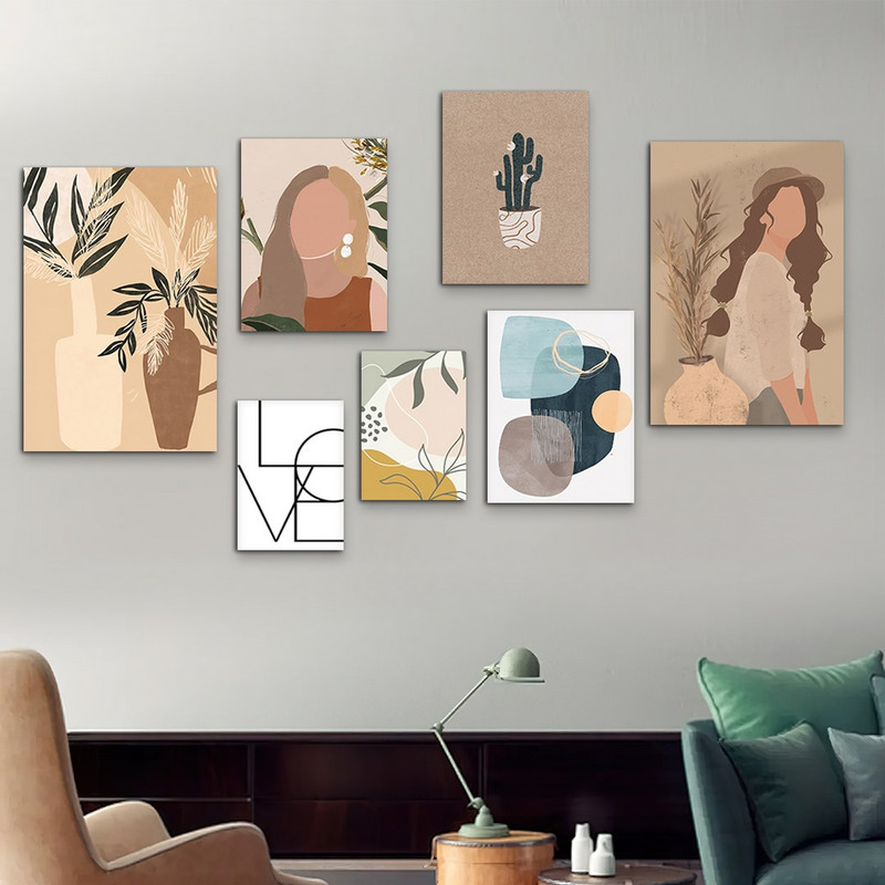 تابلو شاسی بکلیت طرح نقاشی مینیمال دخترانه مدل SH-938 مجموعه 7 عددی