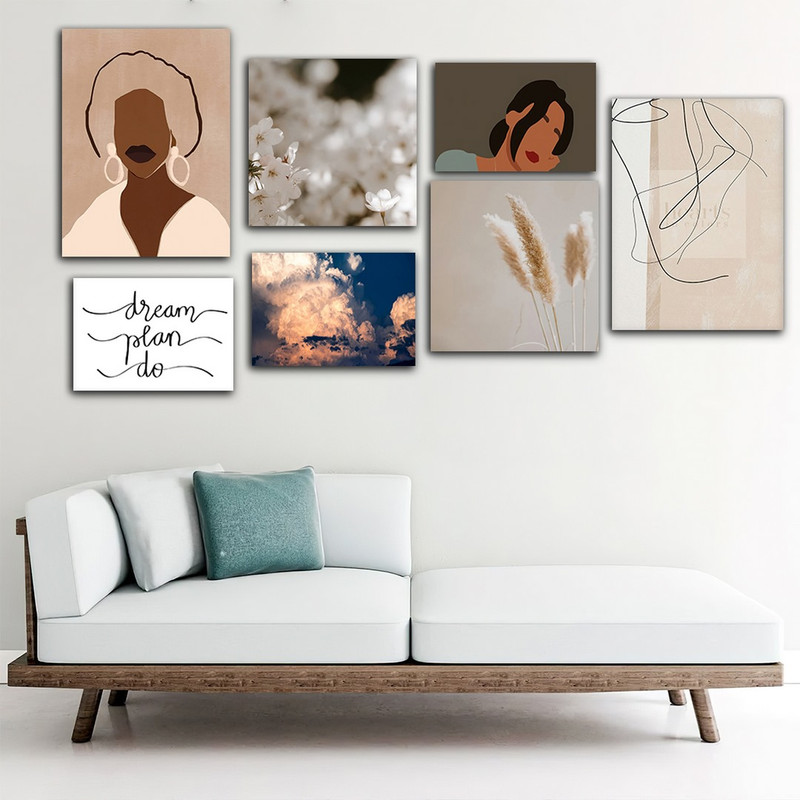 تابلو شاسی بکلیت طرح طبیعت و نقاشی مینیمال آرت مدل SH-867 مجموعه 7 عددی