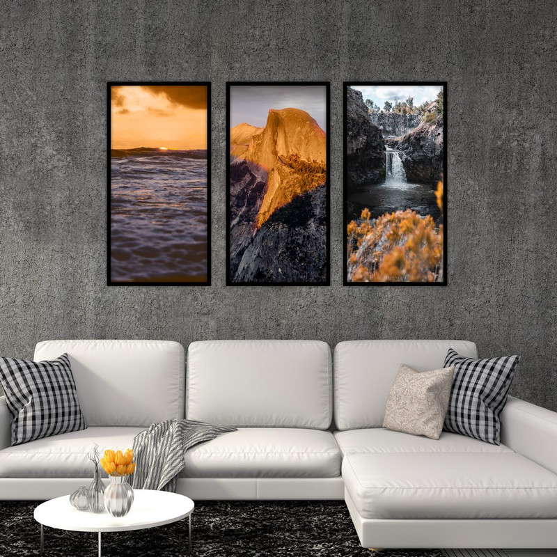 تابلو بکلیت طرح طبیعت کوه و آبشار مدل B-521 مجموعه 3 عددی