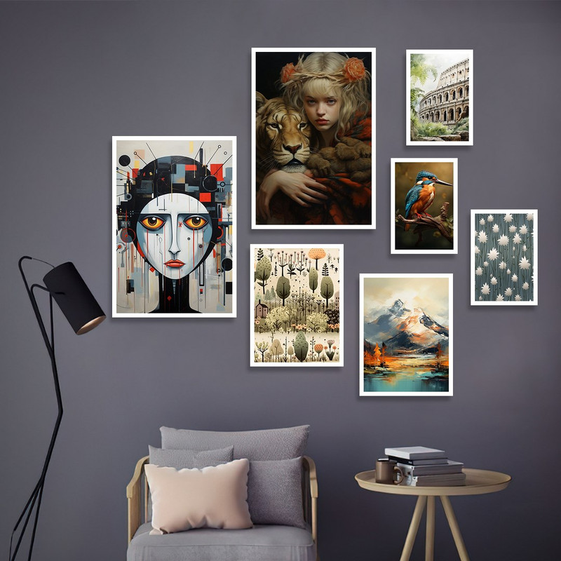 تابلو بکلیت طرح نقاشی دکوراتیو چهره مدل W-1299 مجموعه 7 عددی