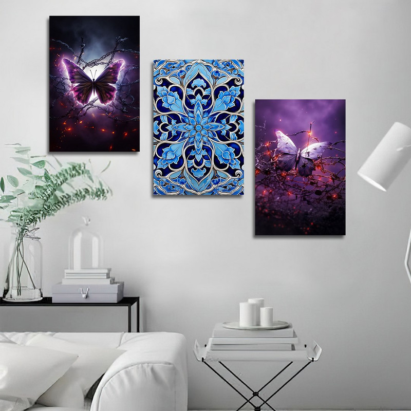 تابلو شاسی بکلیت طرح گل و پروانه دربند مدل SH-1297 مجموعه 3 عددی