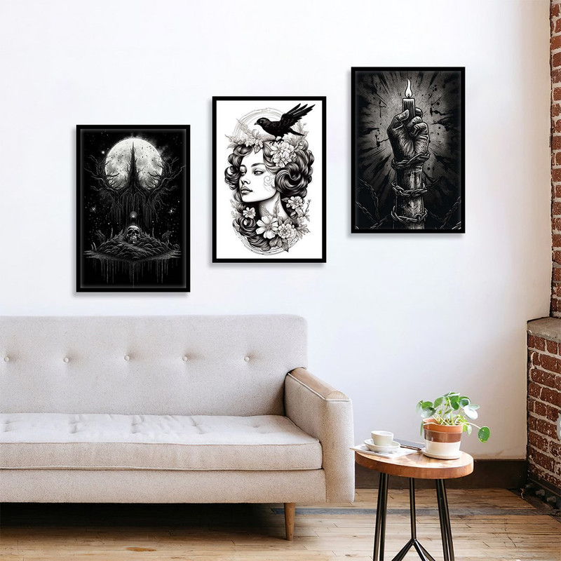 تابلو بکلیت طرح دکوراتیو نقاشی دارک مدل B-1187 مجموعه 3 عددی