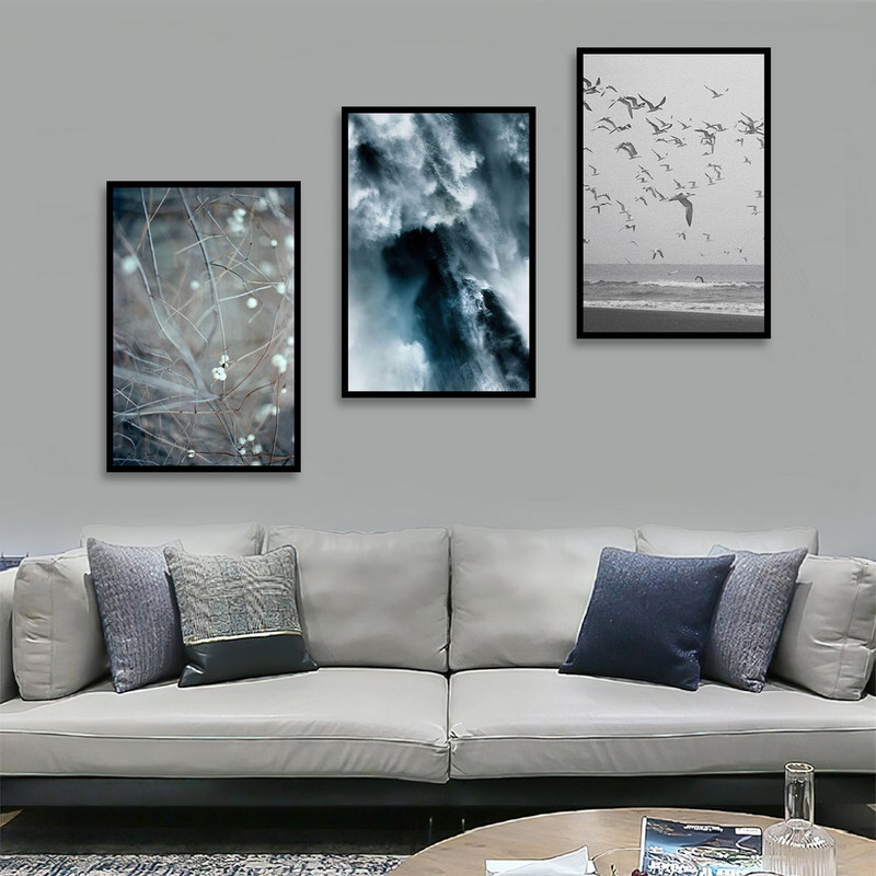 تابلو بکلیت مدل طرح طبیعت دریا و پرنده B-1016  مجموعه 3 عددی