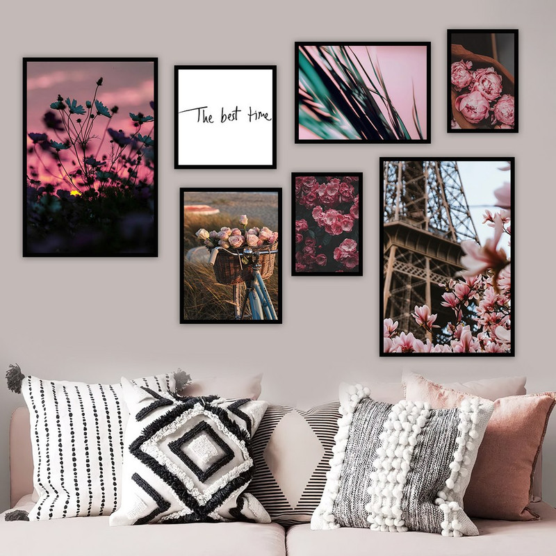 تابلو بکلیت مدل طرح گل صورتی و برج ایفل B-975  مجموعه 7 عددی