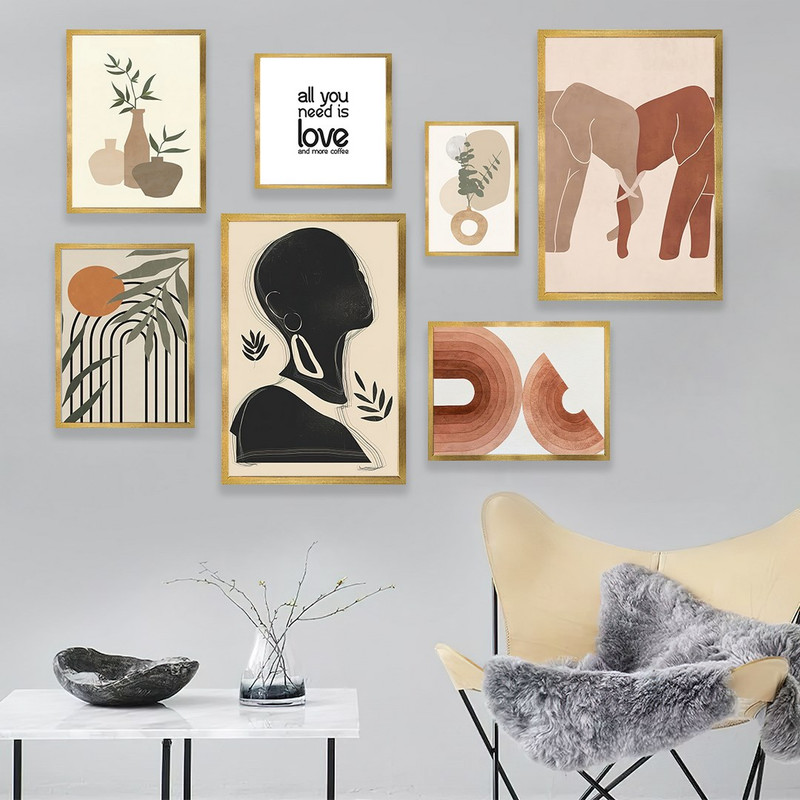 تابلو بکلیت مدل طرح مینیمال فیل و دختر سیاه پوست T-967  مجموعه 7 عددی