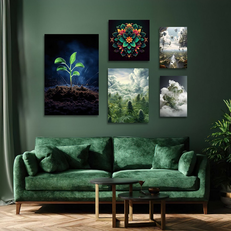 تابلو شاسی بکلیت طرح طبیعت و جوانه زندگی مدل SH-1234 مجموعه 5 عددی