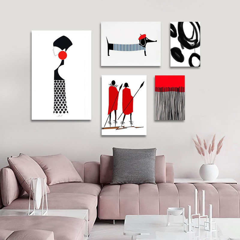 تابلو شاسی بکلیت طرح نقاشی دکوراتیو مدرن سبک کوبیسم مدل SH-1412 مجموعه 5 عددی