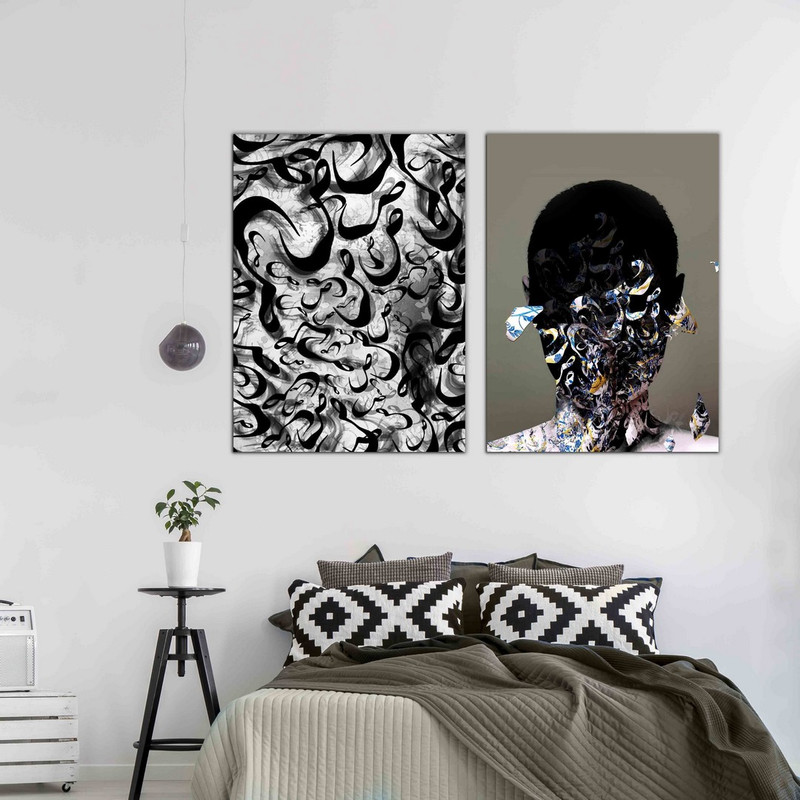 تابلو شاسی بکلیت طرح دکوراتیو چهره و خوشنویسی مدل SH-473 مجموعه 2 عددی