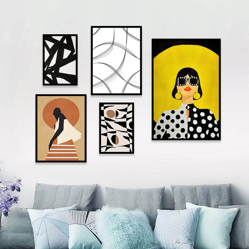 تابلو بکلیت مدل طرح نقاشی مدرن استایل و دخترانه B-1122 مجموعه 5 عددی