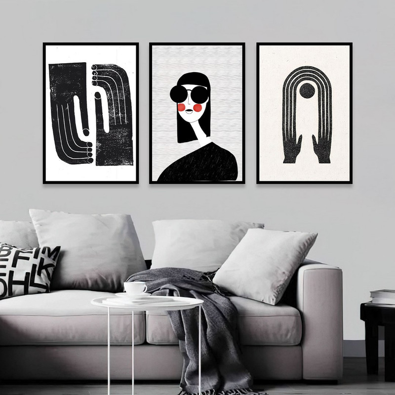 تابلو بکلیت مدل طرح نقاشی مینیمال دست و چهره B-1109 مجموعه 3 عددی
