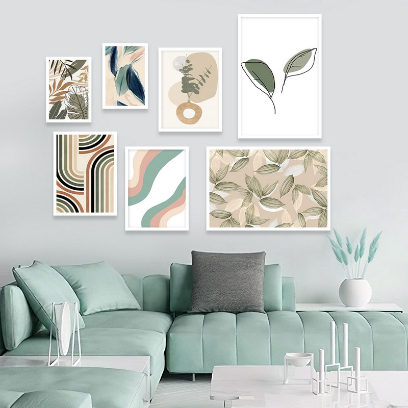 تابلو بکلیت مدل طرح مینیمال برگ سبز W-1094 مجموعه 7 عددی