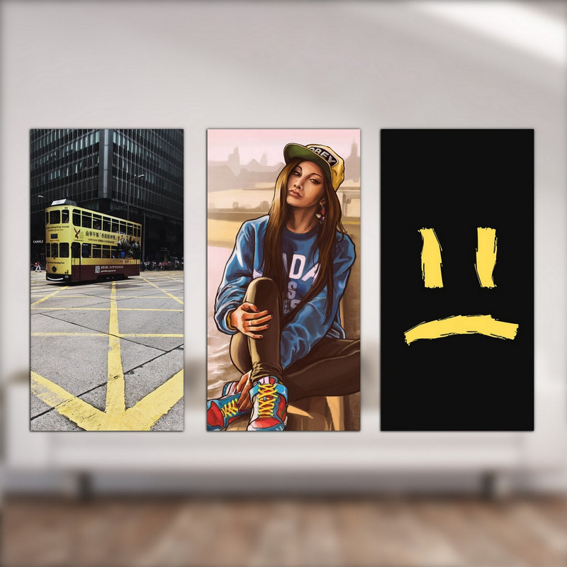 تابلو شاسی بکلیت طرح نقاشی دخترانه فانتزی مدل SH-542 مجموعه 3 عددی