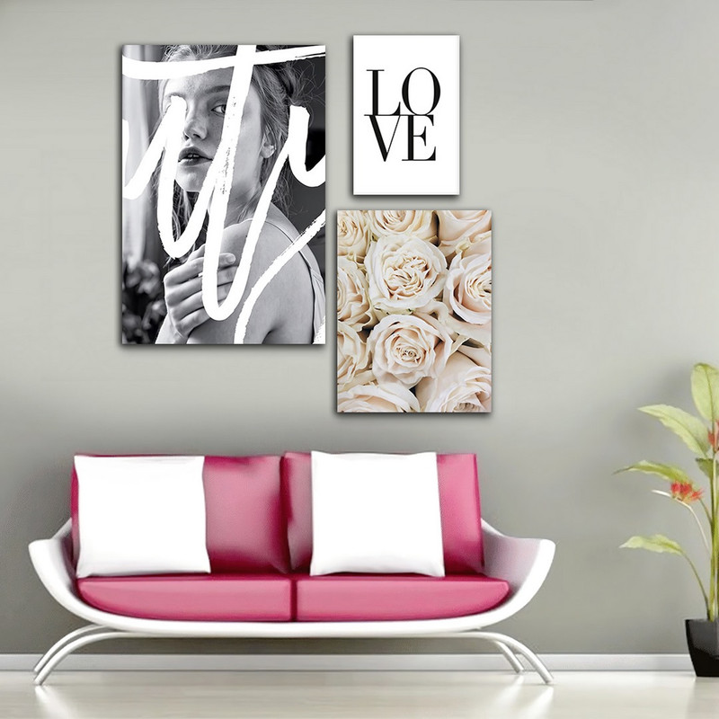 تابلو شاسی بکلیت طرح عشق و گل رز مدل SH-827 مجموعه 3 عددی