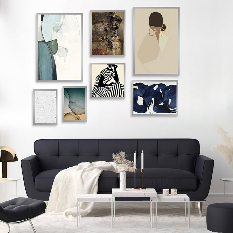 تابلو بکلیت طرح نقاشی دکوری مدرن سبک آبستره مدل SI-1468 مجموعه 7 عددی