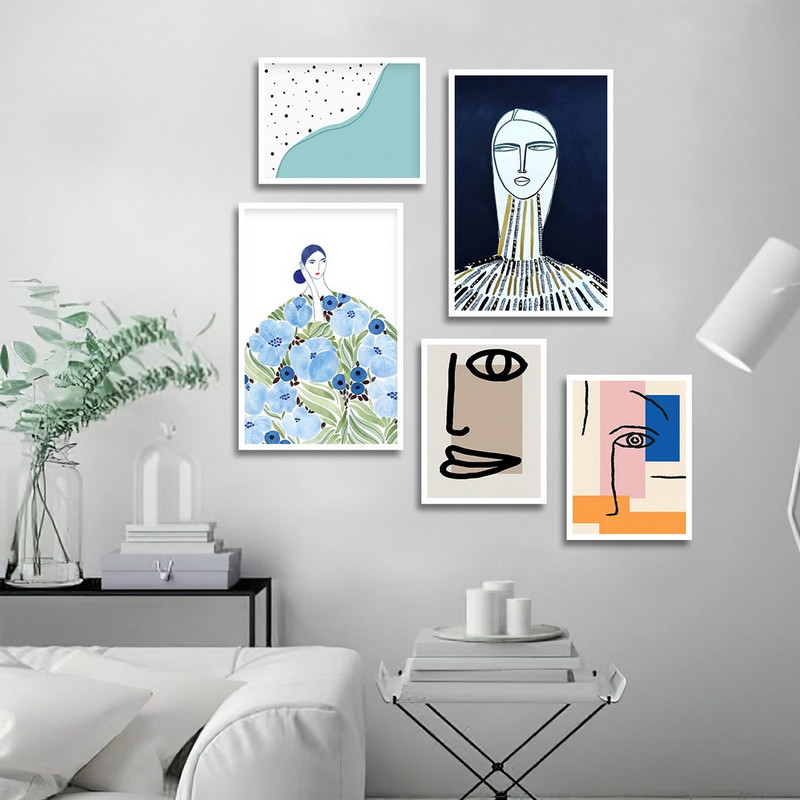 تابلو بکلیت طرح نقاشی دکوراتیو مدرن سبک کوبیسم  مدل W-1422 مجموعه 5 عددی