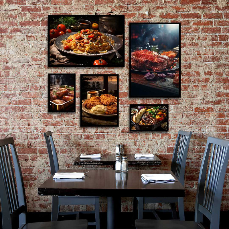 تابلو بکلیت طرح رستوران و مرغ و گوشت سوخاری مدل B-1364 مجموعه 5 عددی