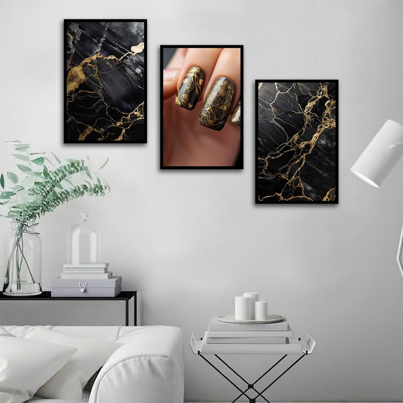 تابلو بکلیت طرح کاشت ناخن طلایی مدل B-1354 مجموعه 3 عددی