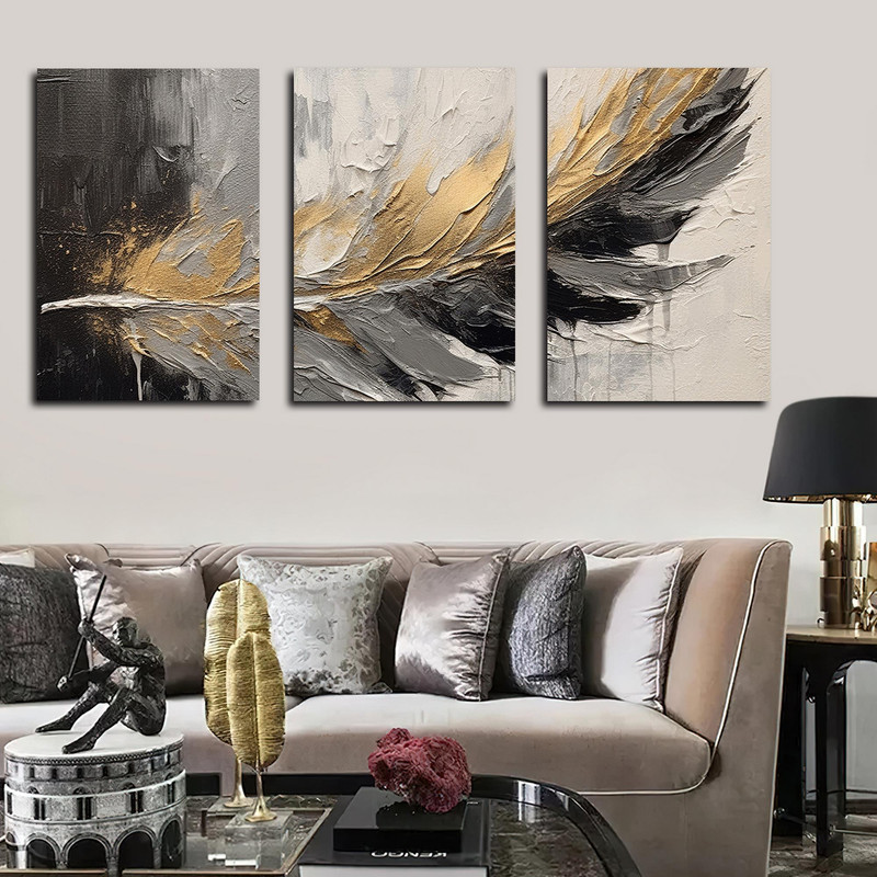 تابلو شاسی بکلیت طرح نقاشی مدرن رنگ روغن پر مدل SH-1605 مجموعه 3 عددی