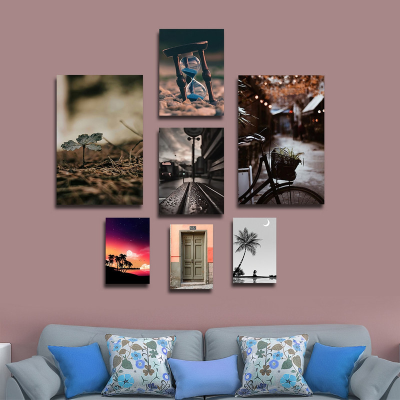 تابلو شاسی بکلیت طرح طبیعت و نیمکت چوبی  مدل SH-1590 مجموعه 7 عددی