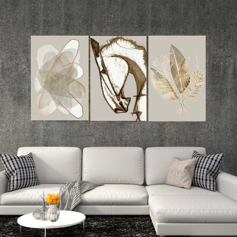 تابلو شاسی بکلیت طرح نقاشی مدرن پر و اسب مدل SH-1545 مجموعه 3 عددی