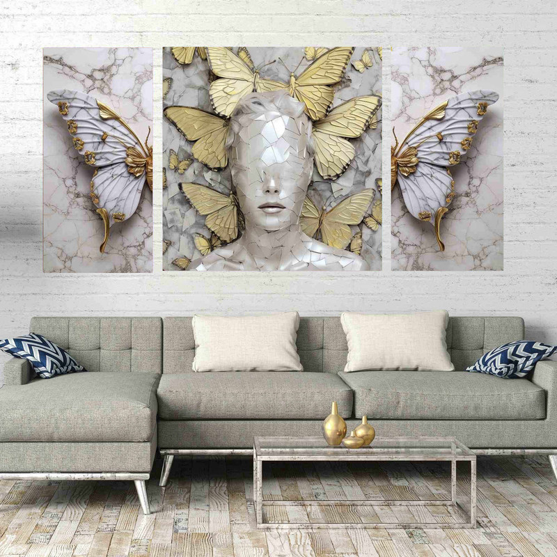 تابلو شاسی بکلیت طرح مدرن چهره و پروانه مدل SH-1544 مجموعه 3 عددی