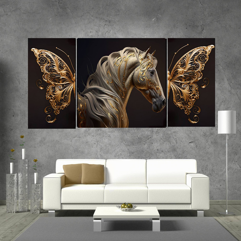 تابلو شاسی بکلیت طرح مدرن پروانه و اسب مدل SH-1536 مجموعه 3 عددی