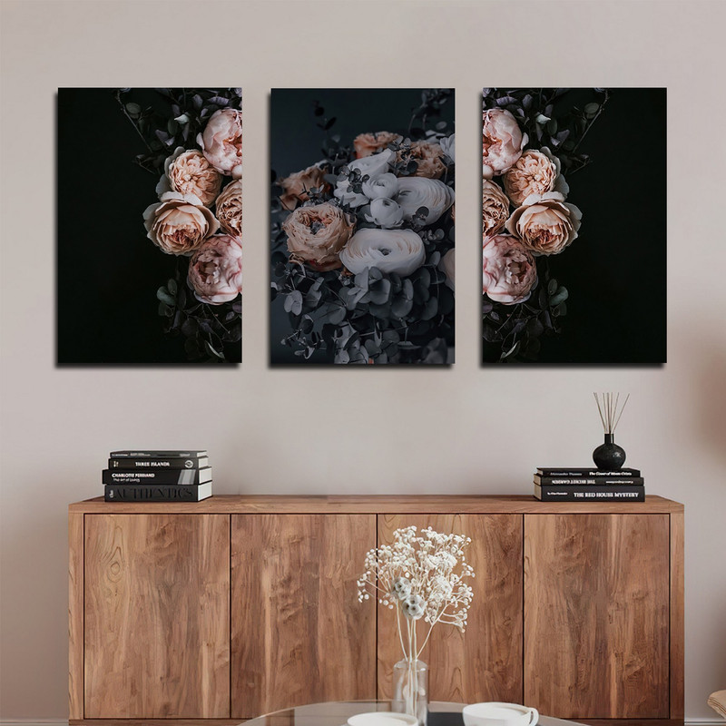 تابلو شاسی بکلیت طرح مدرن طبیعت و گل رز صورتی مدل SH-1721 مجموعه 3 عددی