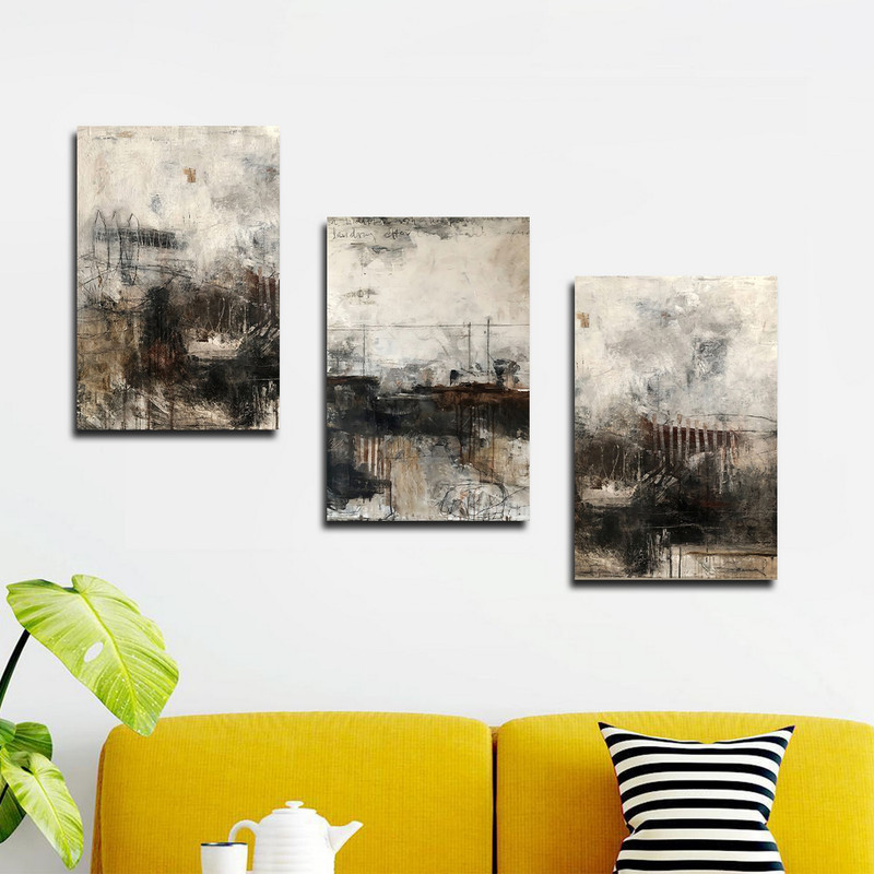 تابلو شاسی بکلیت طرح نقاشی مدرن آبستره مدل SH-1712 مجموعه 3 عددی