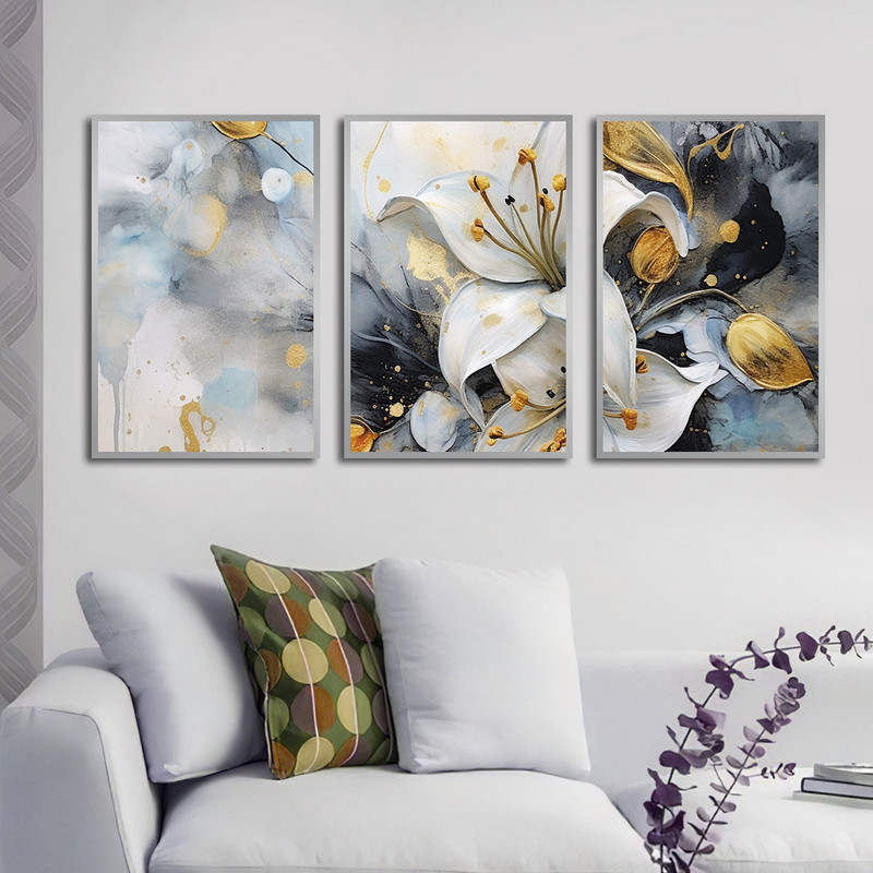 تابلو بکلیت طرح مدرن نقاشی طبیعت و گل مدل SI-1596 مجموعه 3 عددی