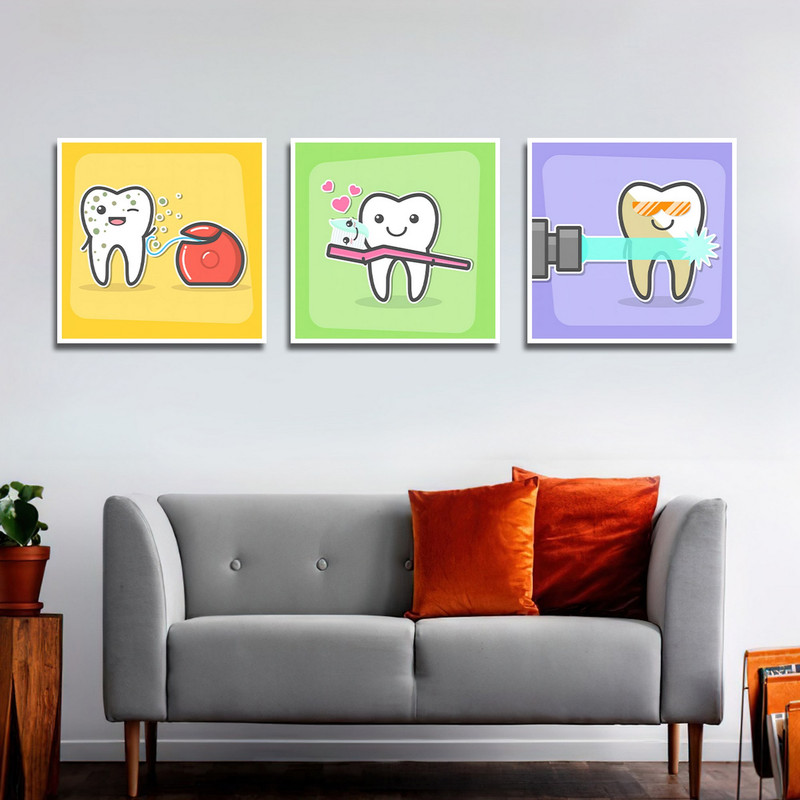 تابلو بکلیت طرح بهداشت دندان و دندانپزشکی مدل W-1566 مجموعه 3 عددی