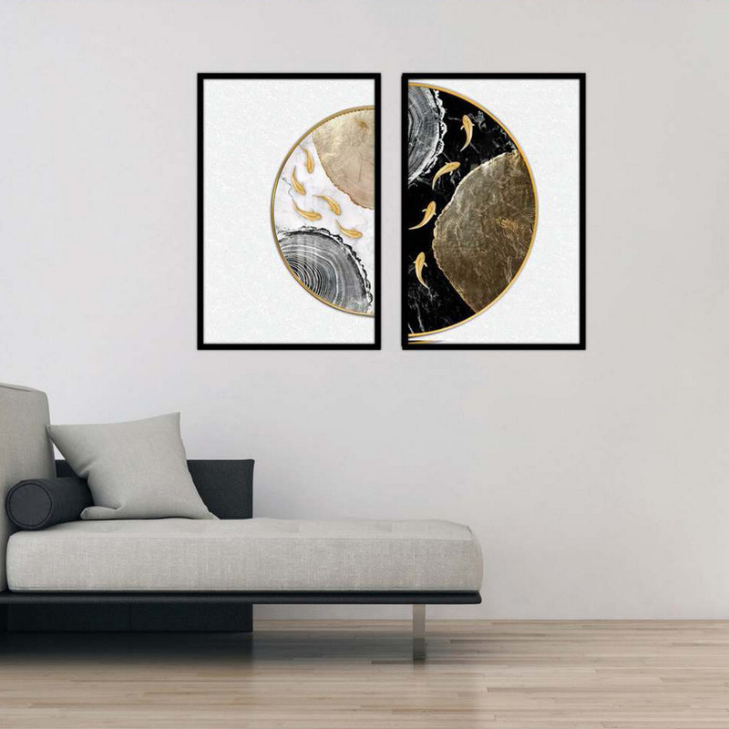 تابلو بکلیت طرح مدرن نیم دایره ماهی مدل B-1849 مجموعه 2 عددی