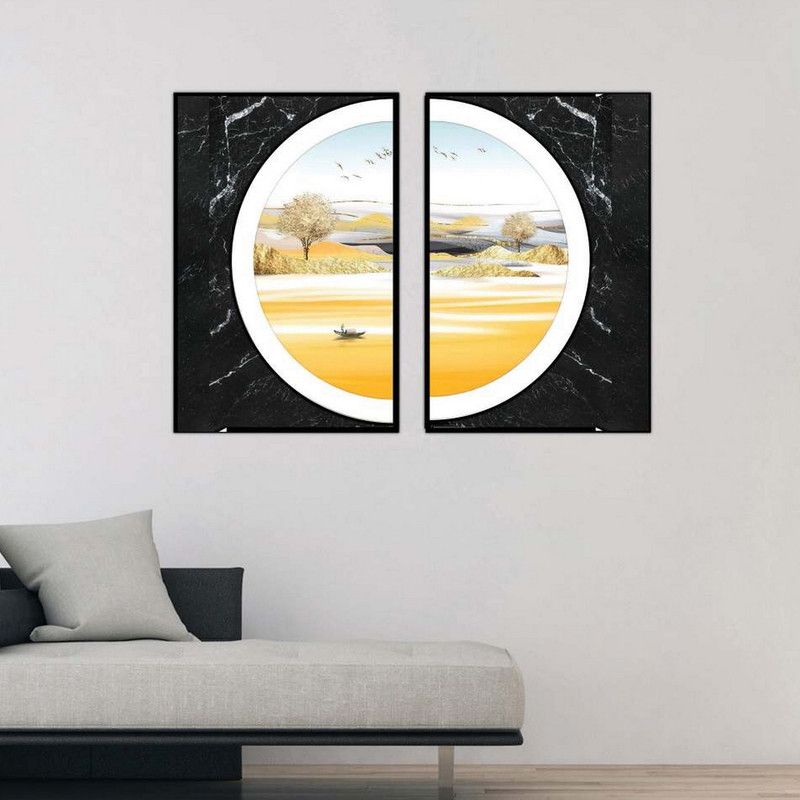 تابلو بکلیت طرح مدرن نیم دایره طبیعت و دریا مدل B-1899 مجموعه 2 عددی