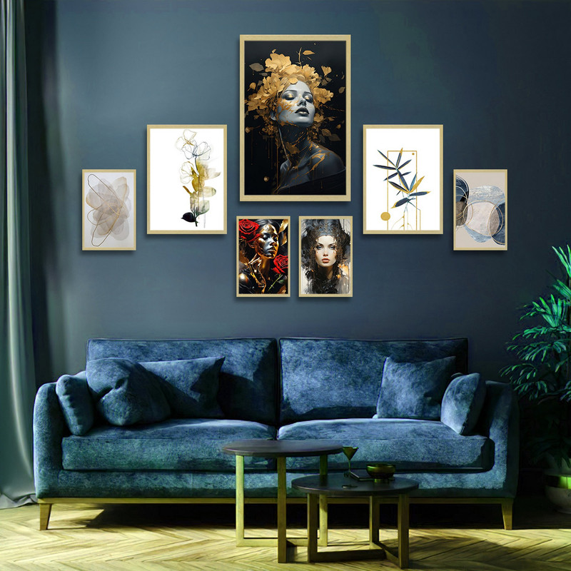 تابلو بکلیت طرح نقاشی مدرن مینیمال و چهره مدل BE-1838 مجموعه 7 عددی