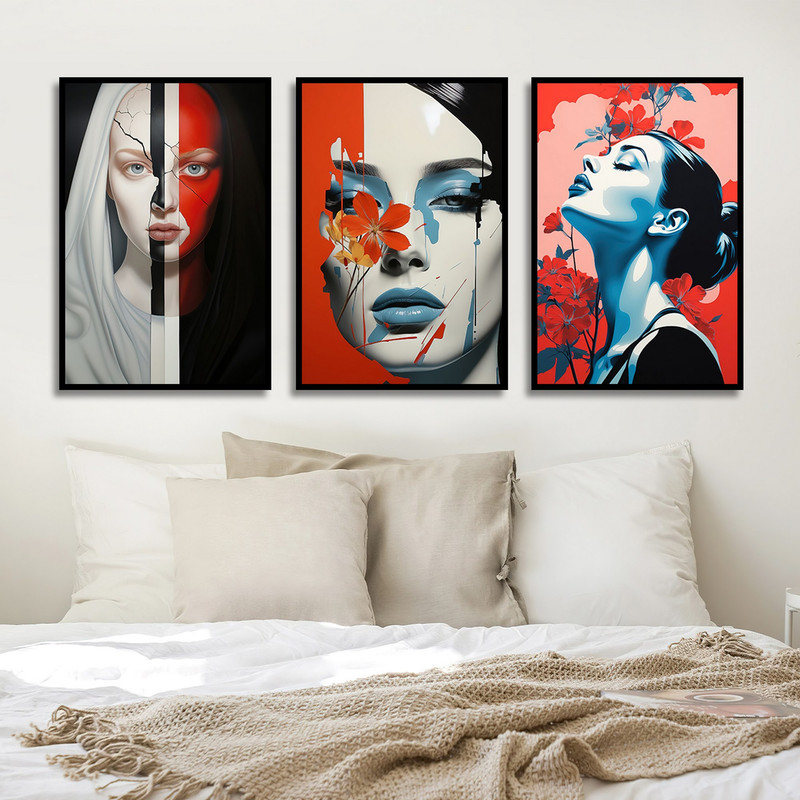 تابلو بکلیت طرح نقاشی مدرن چهره مدل B-1826 مجموعه 3 عددی