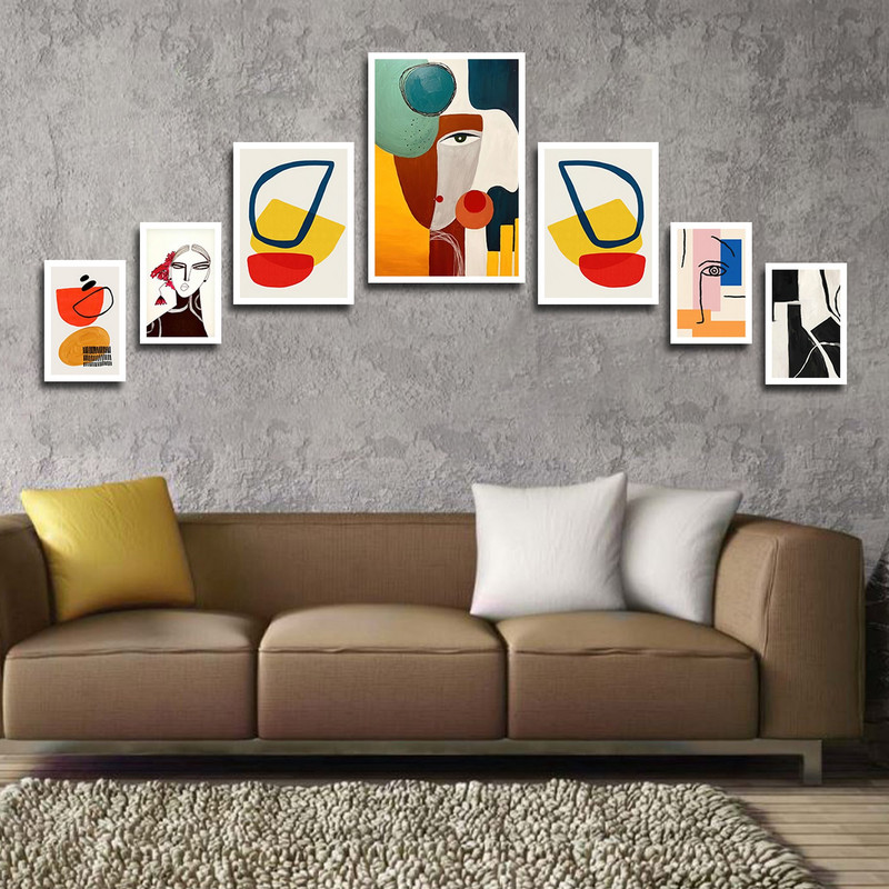 تابلو بکلیت طرح نقاشی مدرن سبک کوبیسم مدل W-1809 مجموعه 7 عددی