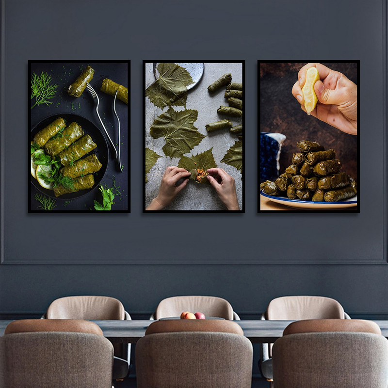 تابلو بکلیت طرح رستوران و دلمه برگ مو مدل B-1807 مجموعه 3 عددی