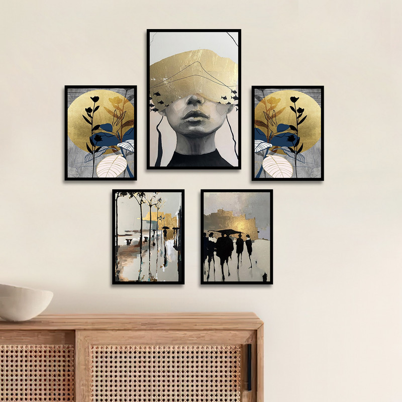 تابلو بکلیت طرح نقاشی مدرن طبیعت و چهره مدل B-1777 مجموعه 5 عددی