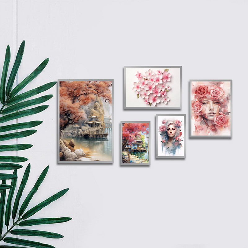 تابلو بکلیت طرح نقاشی مدرن چهره و منظره مدل SI-1752 مجموعه 5 عددی